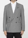 Lardini Double-breasted Jacket In Wool Silk And Linen In Multi