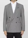 Lardini Double-breasted Wool Jacket Peaked Lapels In Gray