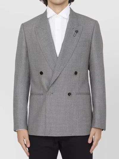 Lardini Double-breasted Wool Jacket Peaked Lapels In Gray