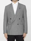 Lardini Double-breasted Jacket In Wool Silk And Linen In White