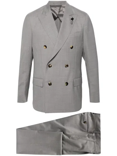 Lardini Double-breasted Wool Suit In Grey