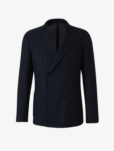 Lardini Double Cotton Blazer In Midnight Blue