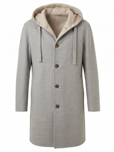 Lardini Single-breasted Hooded Wool Coat In Gray