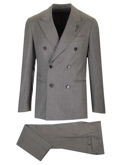 Lardini Plaid-check Double-breasted Wool Suit In Blue