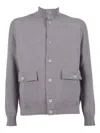 Lardini Knit Jacket With Ribbed Sleeves And High Collar In Gray