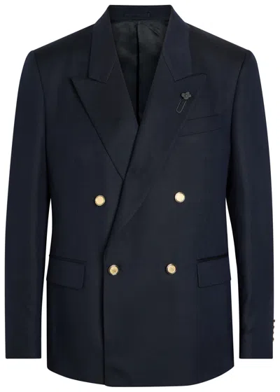 Lardini Double-breasted Cashmere And Wool-blend Blazer In Blue