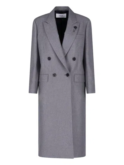 Lardini Double-breasted Cashmere Coat In Gray
