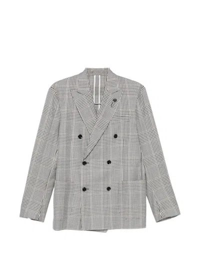 Lardini Double-breasted Checked Blazer In Gray