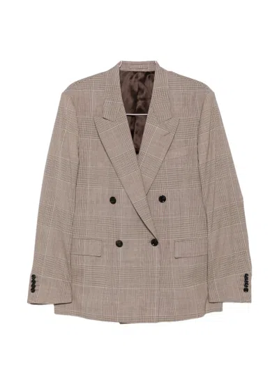 Lardini Double-breasted Check-pattern Blazer In Brown