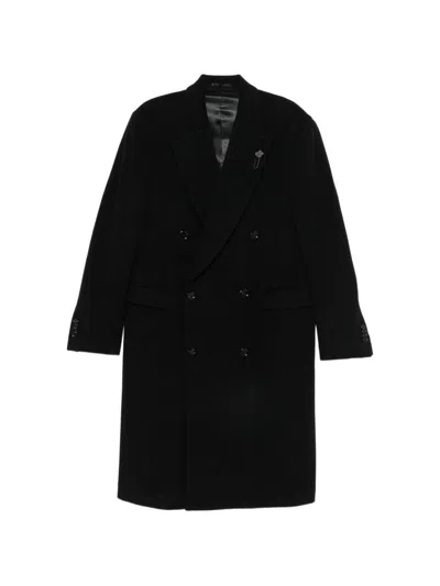 Lardini Double-breasted Coat With Pointed Lapels In Black