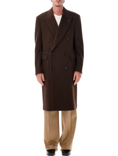 Lardini Double-breasted Coat With Structured Silhouette In Brown