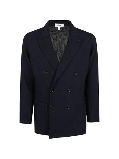 Lardini Double-breasted Cotton Blazer In Blue