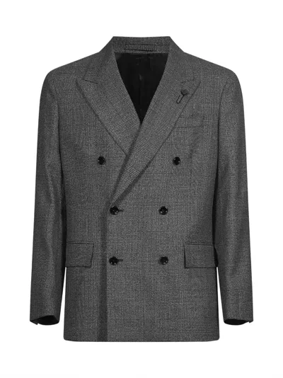 Lardini Double-breasted Glen-check Jacket In Gray