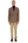 Lardini Double-breasted Houndstooth Wool Jacket In Brown