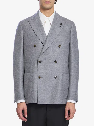 Lardini Double-breasted Virgin Wool Jacket With Peaked Lapels In Gray