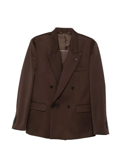 Lardini Double-breasted Jacket With Pointed Lapels In Brown