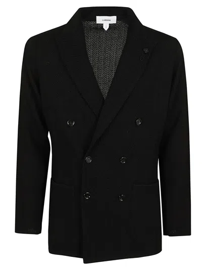 Lardini Double-breasted Knit Blazer With Peak Lapel And Textured Finish In Black