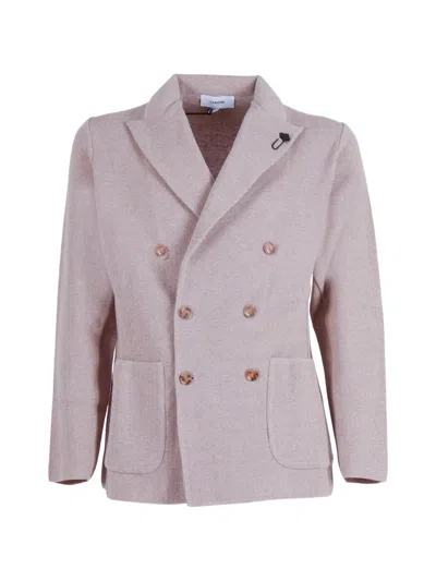 Lardini Double Breasted Textured Knit Blazer In Purple