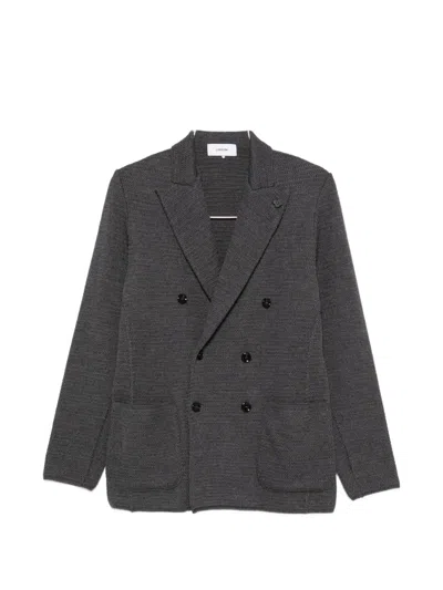 Lardini Wool Chevron Double-breasted Jacket In Gray