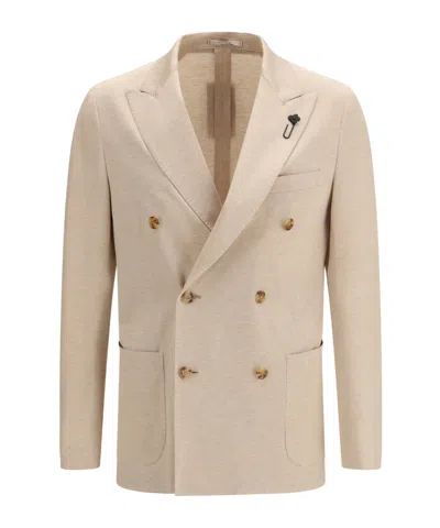 LARDINI LARDINI DOUBLE-BREASTED PATCH-POCKET BLAZER