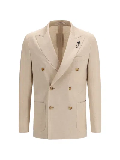 LARDINI DOUBLE-BREASTED PATCH-POCKET BLAZER