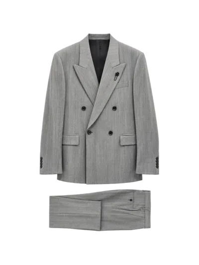 Lardini Double-breasted Patterned Suit In Gray