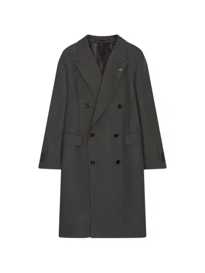 Lardini Double-breasted Peaked-lapel Coat In Gray