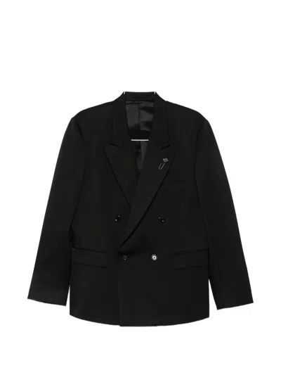 Lardini Double-breasted Peak-lapel Blazer In Black