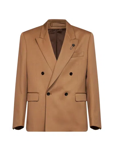 Lardini Double-breasted Peak-lapel Blazer In Brown