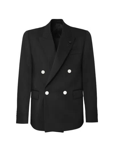 Lardini Double-breasted Peak-lapel Jacket In Black