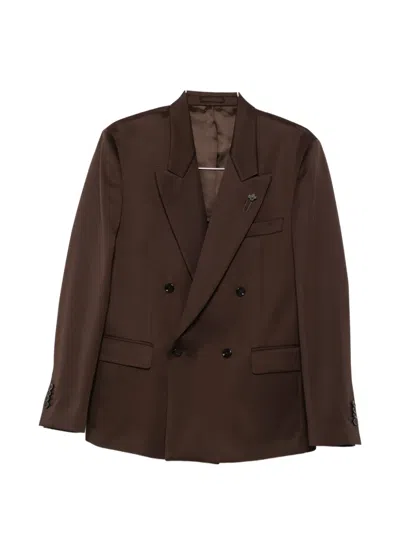 Lardini Double-breasted Jacket With Pointed Lapels In Brown
