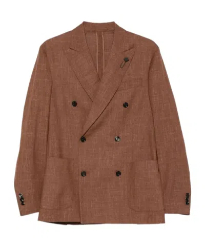Lardini Double-breasted Peak-lapel Jacket In Brown