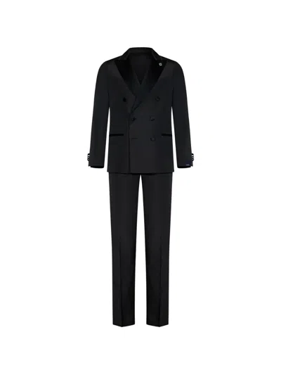 Lardini Double-breasted Peak-lapel Suit In Purple