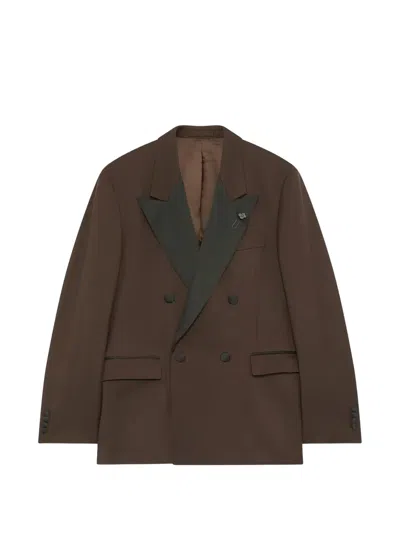 Lardini Double-breasted Peak-lapel Suit In Brown