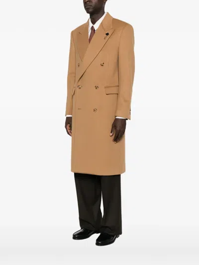 Lardini Double-breasted Peak-lapels Coat In Neutral