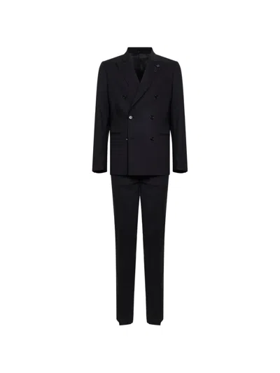 Lardini Double-breasted Peak-lapels Suit In Black