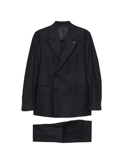 Lardini Double-breasted Pinstripe Suit In Black