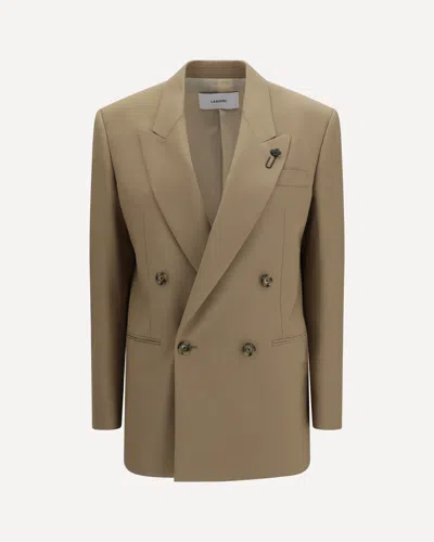 Lardini Double-breasted Stretch Wool Blend Blazer In Sand