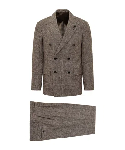 Lardini Double-breasted Suit And Trousers Two-piece Set In Brown