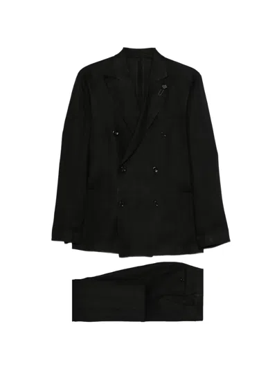 Lardini Double-breasted Suit In Black