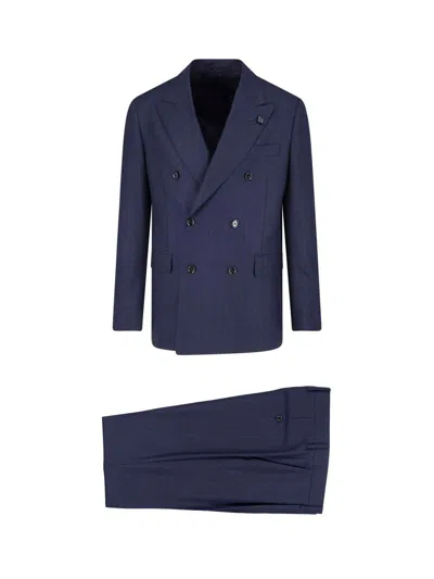 Lardini Double-breasted Suit In Virgin Wool In Blue