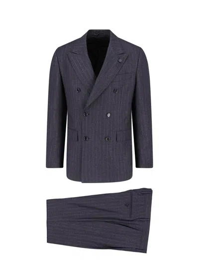 Lardini Double-breasted Suit In Virgin Wool In Gray