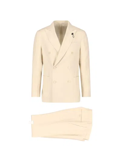 Lardini Cream Tailored Double-breasted Linen Suit In Neutral