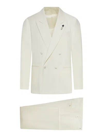 Lardini Double-breasted Tailored Suit In Virgin Wool In White