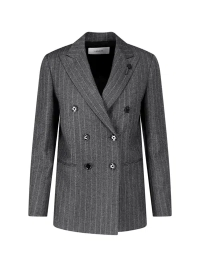 Lardini Double-breasted Virgin Wool Blazer In Gray