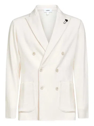 Lardini Double-breasted Virgin Wool Blazer In White