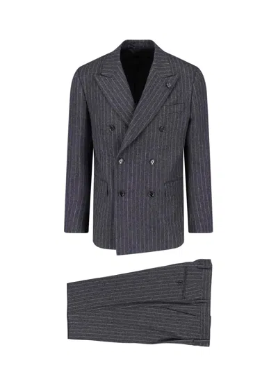 Lardini Double-breasted Virgin Wool Suit In Gray