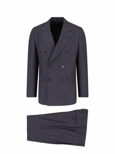 Lardini Double-breasted Virgin Wool Suit With Pinstripe Design In Gray