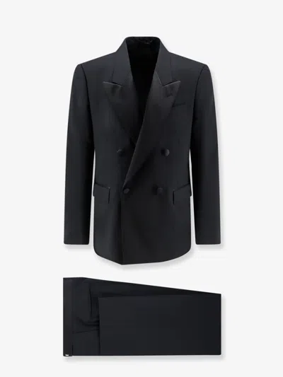 Lardini Double-breasted Virgin Wool Tuxedo In Black