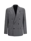 Lardini Grey Pied De Poule Double Breasted Blazer In Gray